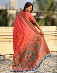 Peach Baluchari Silk Zari Woven Saree