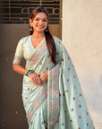 Sky Blue Baluchari Silk Zari Woven Saree