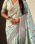 Sky Blue Baluchari Silk Zari Woven Saree