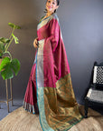 Pink Soft Kashmiri Silk Zari Woven Contrast Saree