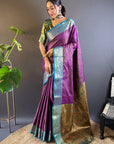 Purple Soft Kashmiri Silk Zari Woven Contrast Saree