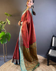 Red Soft Kashmiri Silk Zari Woven Contrast Saree