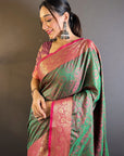 Green Soft Kashmiri Silk Zari Woven Contrast Saree