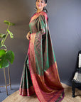 Green Soft Kashmiri Silk Zari Woven Contrast Saree