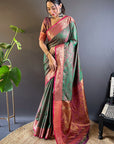 Green Soft Kashmiri Silk Zari Woven Contrast Saree