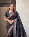 Black Baluchari Silk Zari Woven Saree
