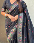 Black Baluchari Silk Zari Woven Saree