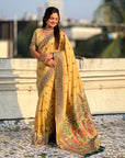 Light Yellow Baluchari Silk Zari Woven Saree