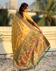 Light Yellow Baluchari Silk Zari Woven Saree
