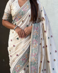 Cream Baluchari Silk Zari Woven Saree
