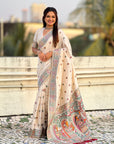 Cream Baluchari Silk Zari Woven Saree