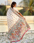 Cream Baluchari Silk Zari Woven Saree