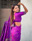 Purple Baluchari Silk Zari Woven Saree