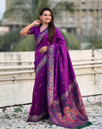 Purple Baluchari Silk Zari Woven Saree