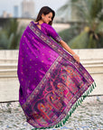 Purple Baluchari Silk Zari Woven Saree
