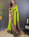 Pistachio Green Soft Silk Floral Border Contrast Zari Woven Saree