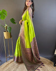 Pistachio Green Soft Silk Floral Border Contrast Zari Woven Saree