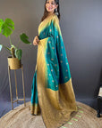 Sea Green Soft Silk Floral Border Contrast Zari Woven Saree