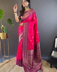 Pink Soft Silk Floral Border Contrast Zari Woven Saree