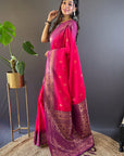 Pink Soft Silk Floral Border Contrast Zari Woven Saree