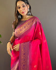 Pink Soft Silk Floral Border Contrast Zari Woven Saree