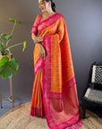 Orange Contrast Zari Woven Silk Saree With Satin Unique Border