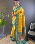 Yellow Contrast Zari Woven Silk Saree With Satin Unique Border