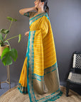 Yellow Contrast Zari Woven Silk Saree With Satin Unique Border