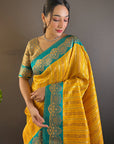 Yellow Contrast Zari Woven Silk Saree With Satin Unique Border