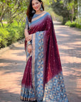 Maroon Soft Silk Floral Border Contrast Zari Woven Saree