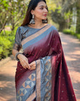 Maroon Soft Silk Floral Border Contrast Zari Woven Saree