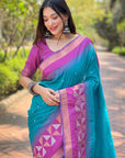 Sky Blue Soft Silk Floral Border Contrast Zari Woven Saree