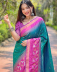 Green Soft Silk Floral Border Contrast Zari Woven Saree