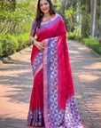 Hot Pink Soft Silk Floral Border Contrast Zari Woven Saree