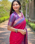 Hot Pink Soft Silk Floral Border Contrast Zari Woven Saree