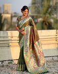 Mehendi Green Chandrakor Paithani Silk Banarasi Zari Woven Saree