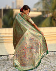 Mehendi Green Chandrakor Paithani Silk Banarasi Zari Woven Saree