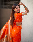 Orange Chandrakor Paithani Silk Banarasi Zari Woven Saree