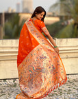 Orange Chandrakor Paithani Silk Banarasi Zari Woven Saree