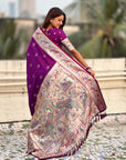 Purple Chandrakor Paithani Silk Banarasi Zari Woven Saree