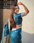 Denim Blue Chandrakor Paithani Silk Banarasi Zari Woven Saree