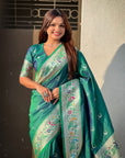 Green Chandrakor Paithani Silk Banarasi Zari Woven Saree