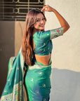 Green Chandrakor Paithani Silk Banarasi Zari Woven Saree