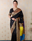 Black Soft Silk Banarasi Multicolor Pallu Zari Woven Saree