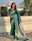 Green Chandrakor Paithani Silk Banarasi Zari Woven Saree