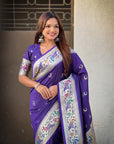 Violet Chandrakor Paithani Silk Banarasi Zari Woven Saree