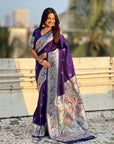 Violet Chandrakor Paithani Silk Banarasi Zari Woven Saree