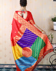 Red Soft Silk Banarasi Multicolor Pallu Zari Woven Saree