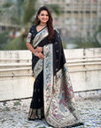 Black Chandrakor Paithani Silk Banarasi Zari Woven Saree