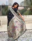 Black Chandrakor Paithani Silk Banarasi Zari Woven Saree